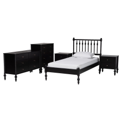 Baxton Studio Callison Spindle 5-Piece Bedroom Set - Farmhouse Platform Bed with Matching Dresser, Chest, and 2-Drawer Nightstands, Black. Twin
